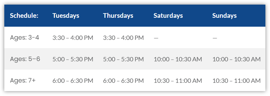 Group Swim Lessons Schedule at Bethany Athletic Club in Portland Oregon