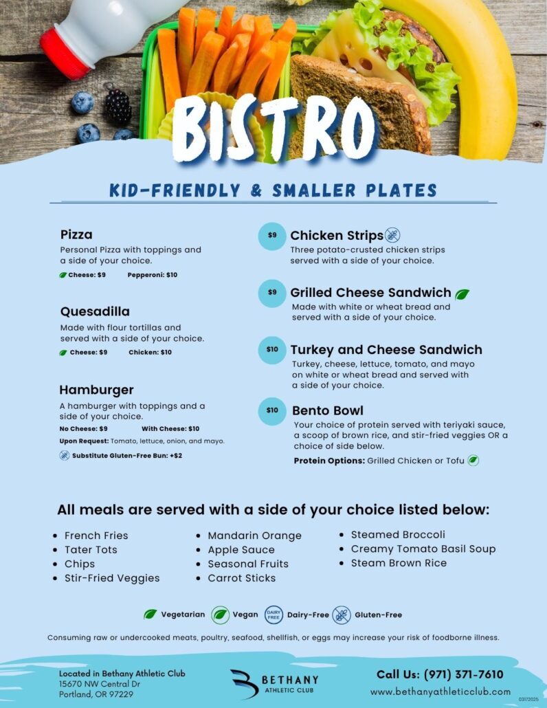Kids + smaller plates bistro at bethany athletic club in portland oregon